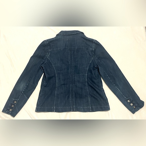 Dana Buchman Dark Blue Denim Women’s Button Up Jean Jacket Zebra Detail Size 14 - Picture 14 of 16